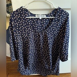 Lovers + Friends Navy and Cream Polka Dot Blouse